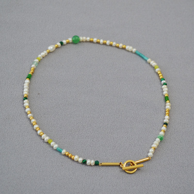 Brass Freshwater Pearl Beaded OT Necklace
