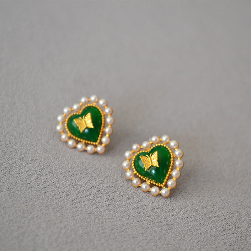 Brass Heart Shape Stud Earrings