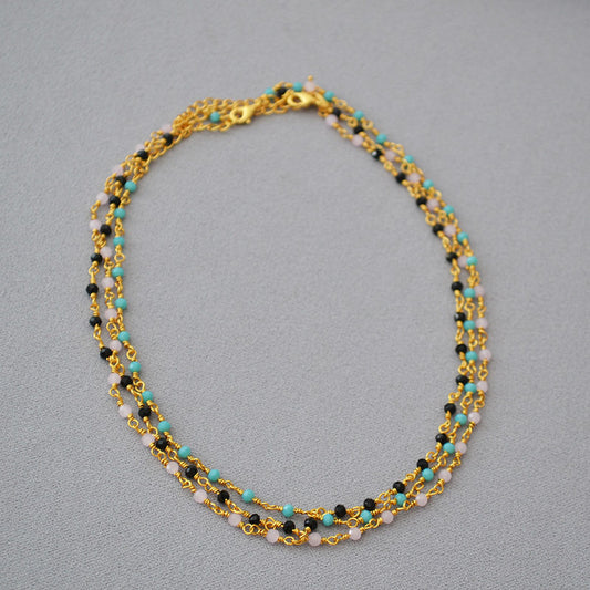 Brass 3 Layered Beaded Necklace