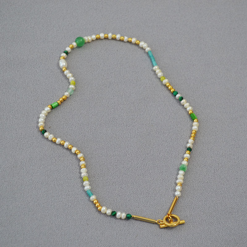 Brass Freshwater Pearl Beaded OT Necklace