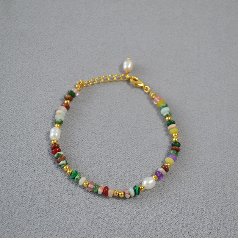 Freshwater Pearl Natural Stone Brass Bracelet Bangle