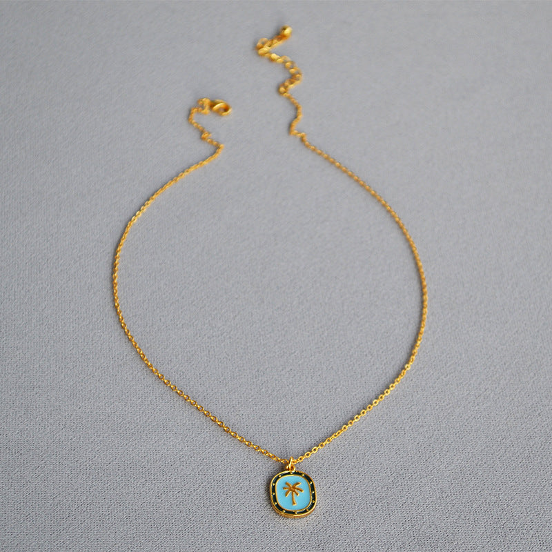 Brass Palm Tree Pendant Cross Chain Necklace