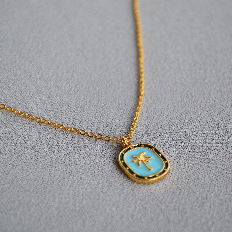 Brass Palm Tree Pendant Cross Chain Necklace