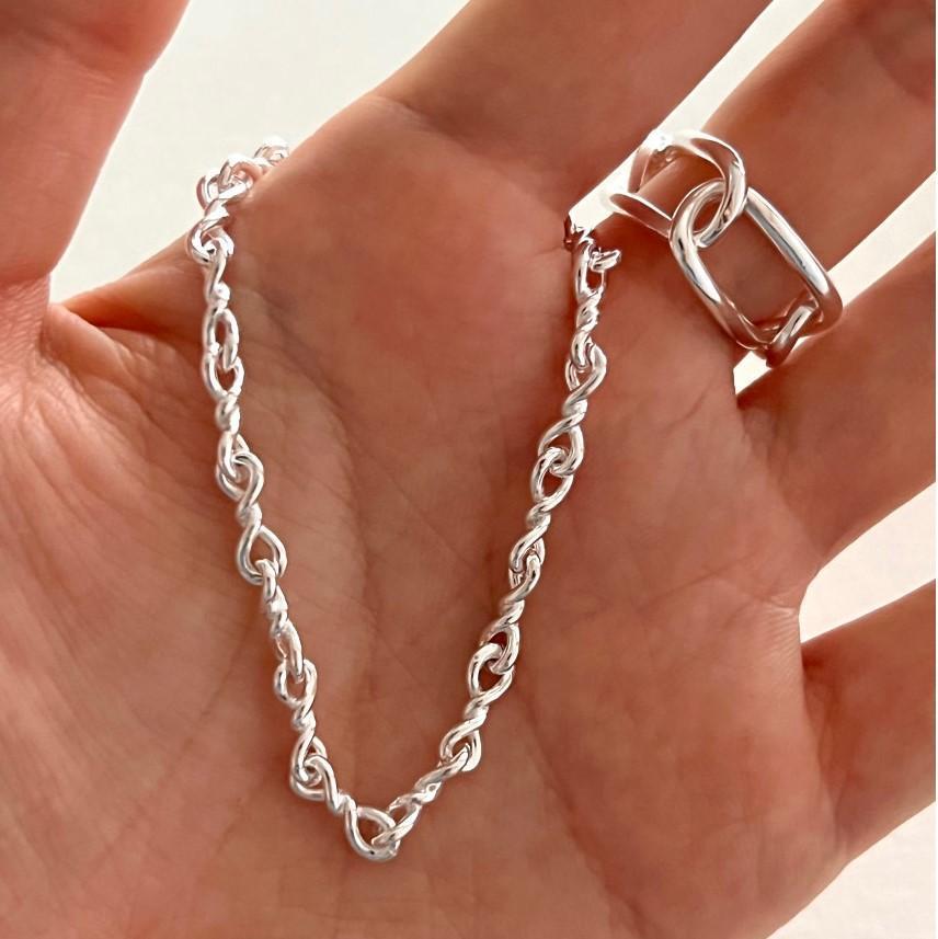 925 Sterling Silver Twisted Chain Bracelet Bangle