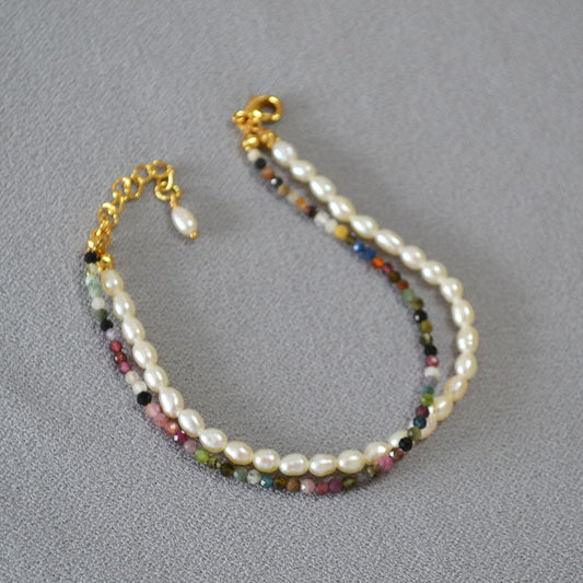 Natural Stone Freshwater Pearl Brass Bracelet Bangle