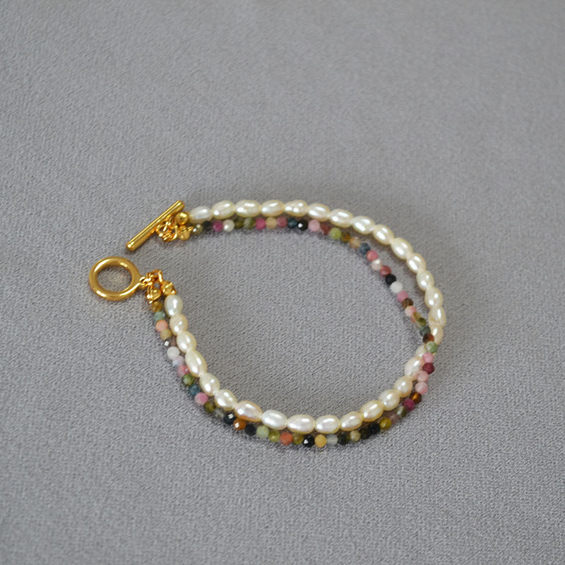 Brass Bracelet Natural Stone Freshwater Pearl Bangle Jewelry