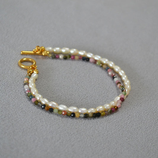 Brass Bracelet Natural Stone Freshwater Pearl Bangle Jewelry