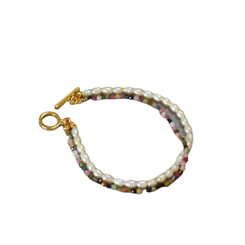 Brass Bracelet Natural Stone Freshwater Pearl Bangle Jewelry