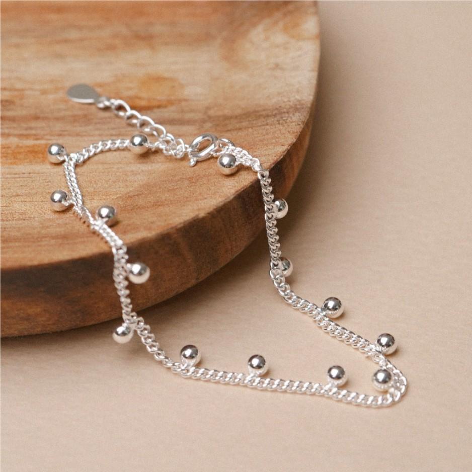 925 Sterling Silver Ball Bead Curb Chain Bracelet Bangle