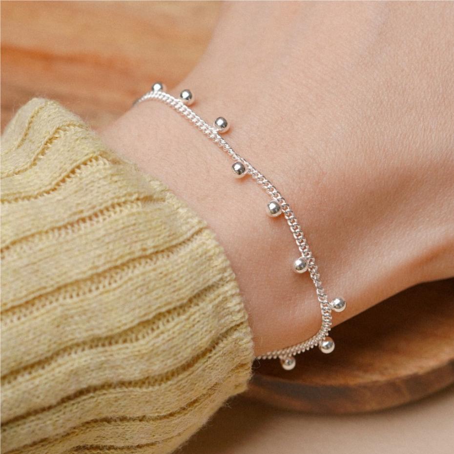 925 Sterling Silver Ball Bead Curb Chain Bracelet Bangle