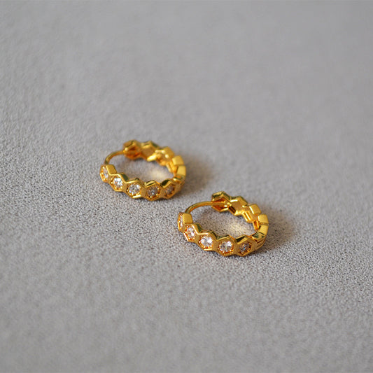 Brass Hexagon Zircons Earrings