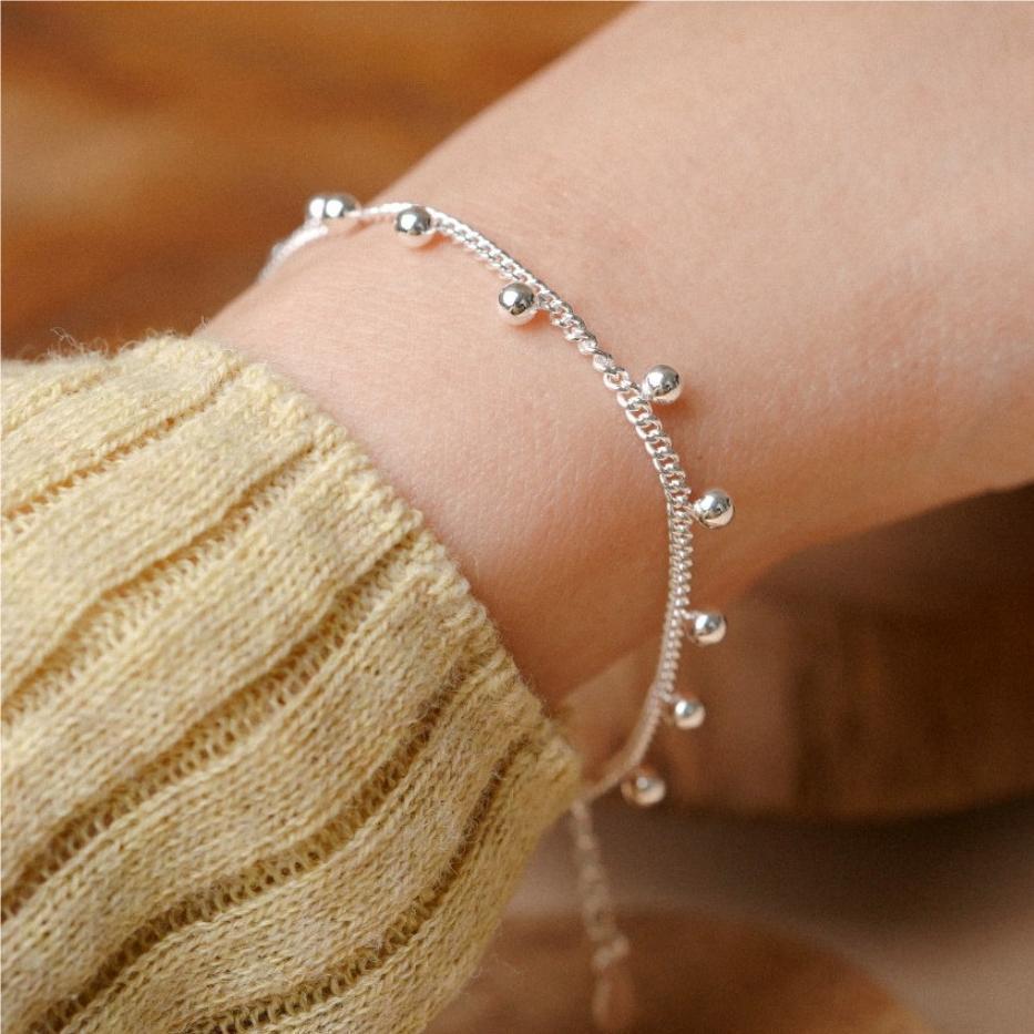 925 Sterling Silver Ball Bead Curb Chain Bracelet Bangle