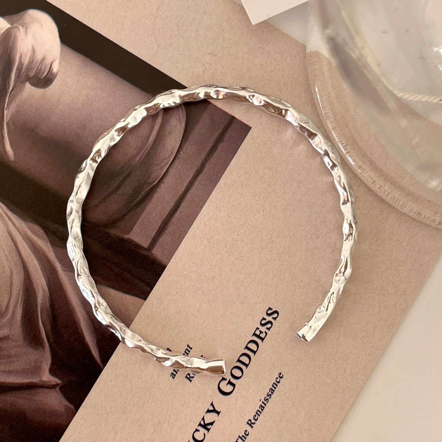 925 Sterling Silver Textured Open Bracelet Bangle