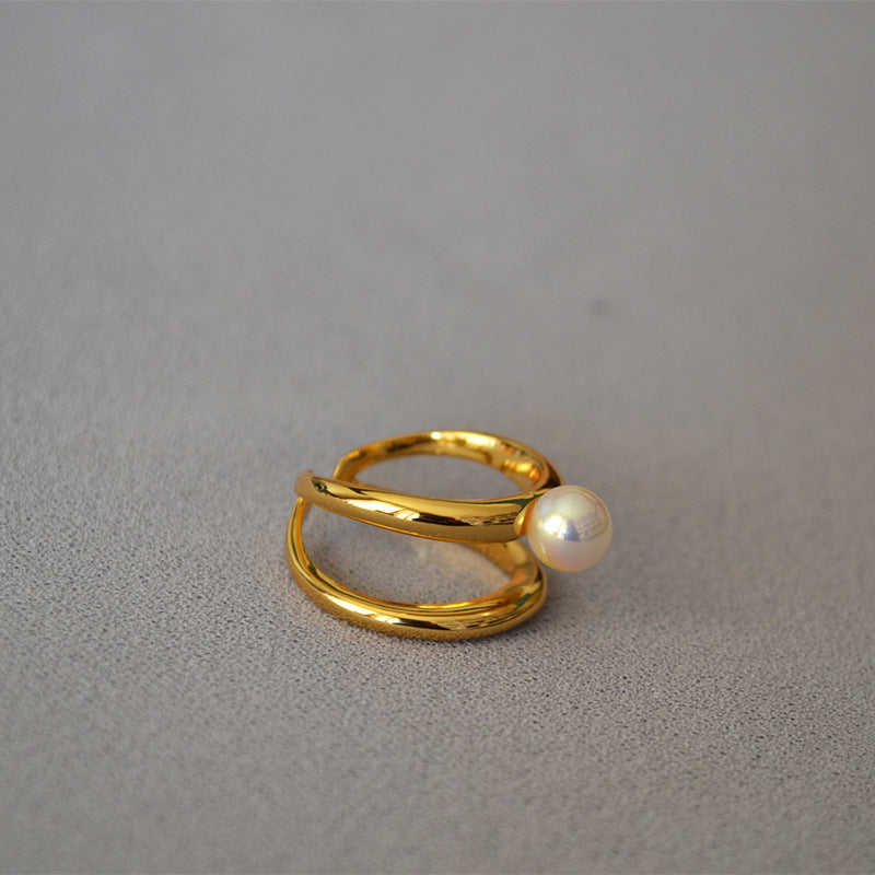 Brass Pearl Adjustable Ring