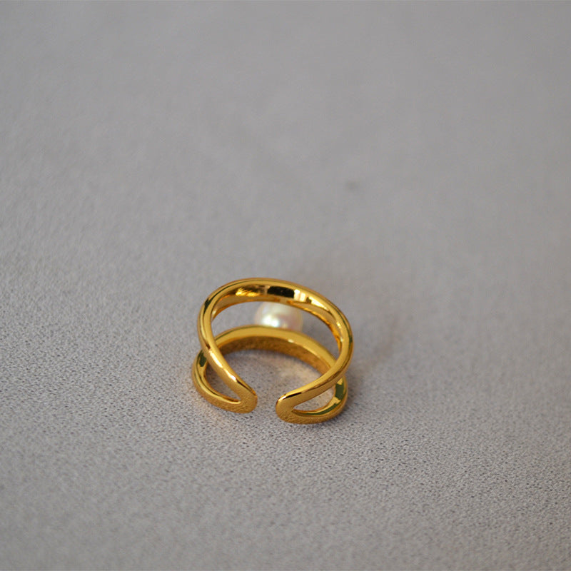 Brass Pearl Adjustable Ring