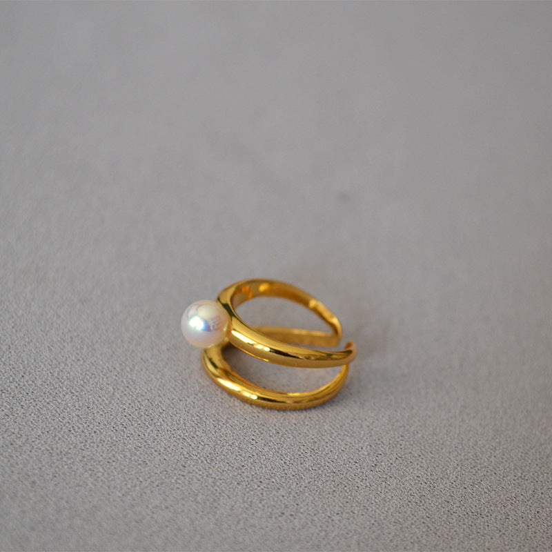 Brass Pearl Adjustable Ring