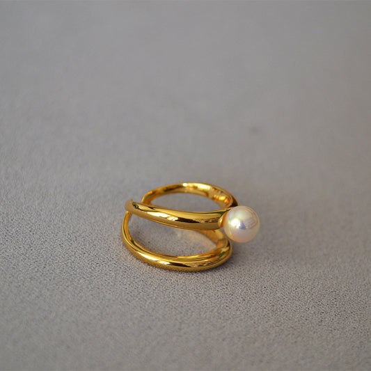 Brass Pearl Adjustable Ring