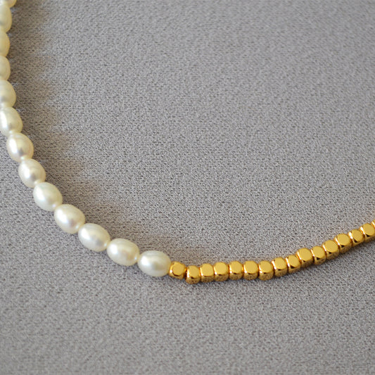 Brass Freshwater Pearl Beaded Necklace