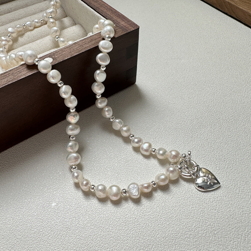 925 Sterling Silver Freshwater Pearl Heart Necklace