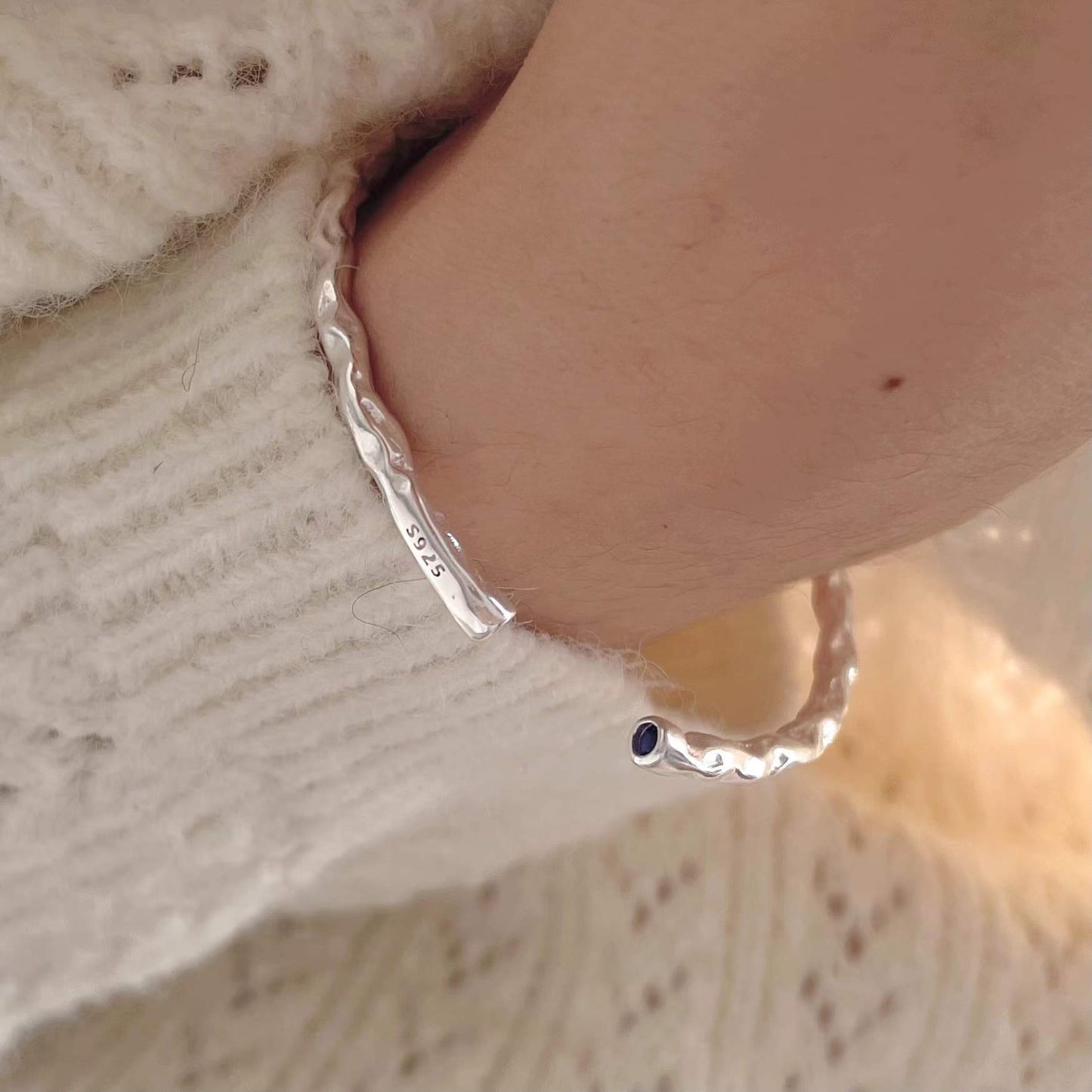925 Sterling Silver Textured Open Bracelet Bangle