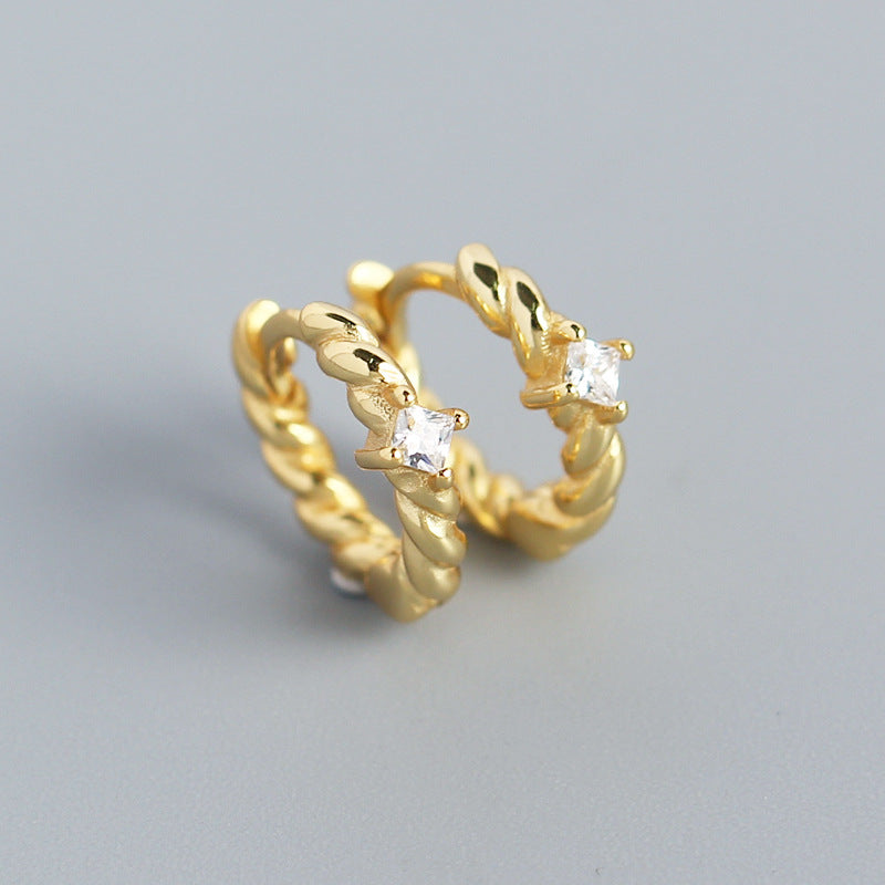 925 Sterling Silver Twisted CZ Hoop Earrings