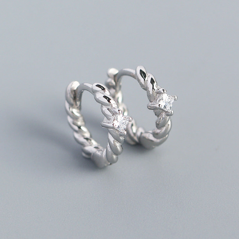 925 Sterling Silver Twisted CZ Hoop Earrings