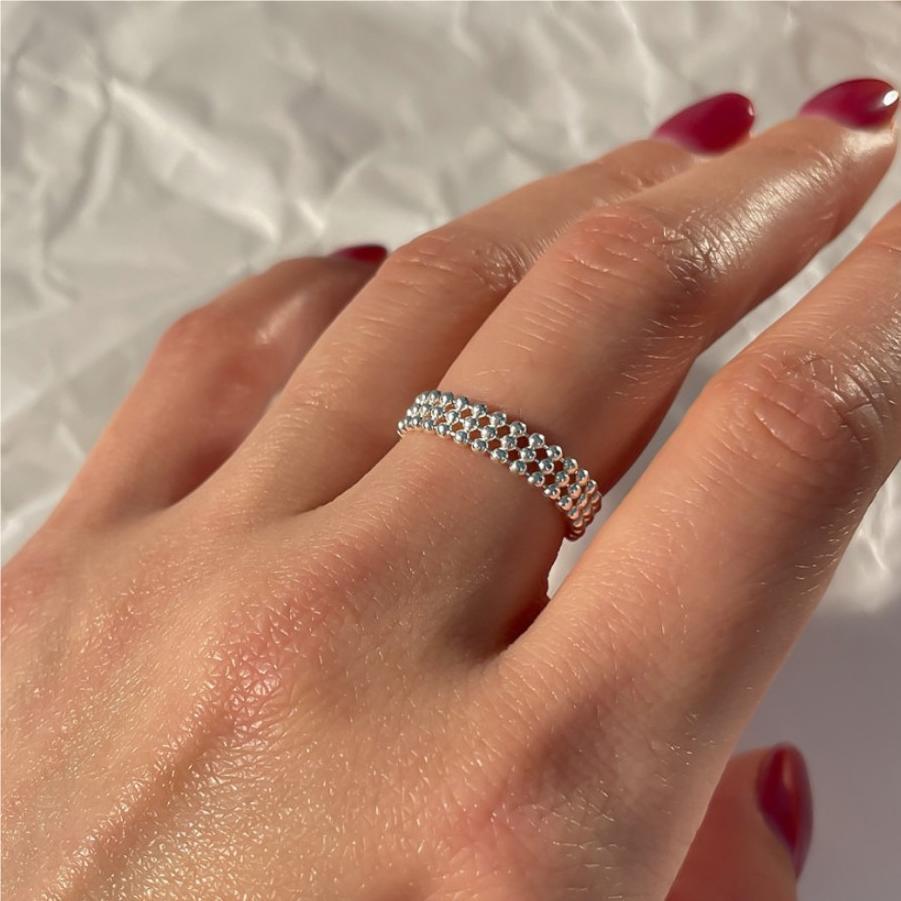 925 Sterling Silver Layered Ball Chain Ring