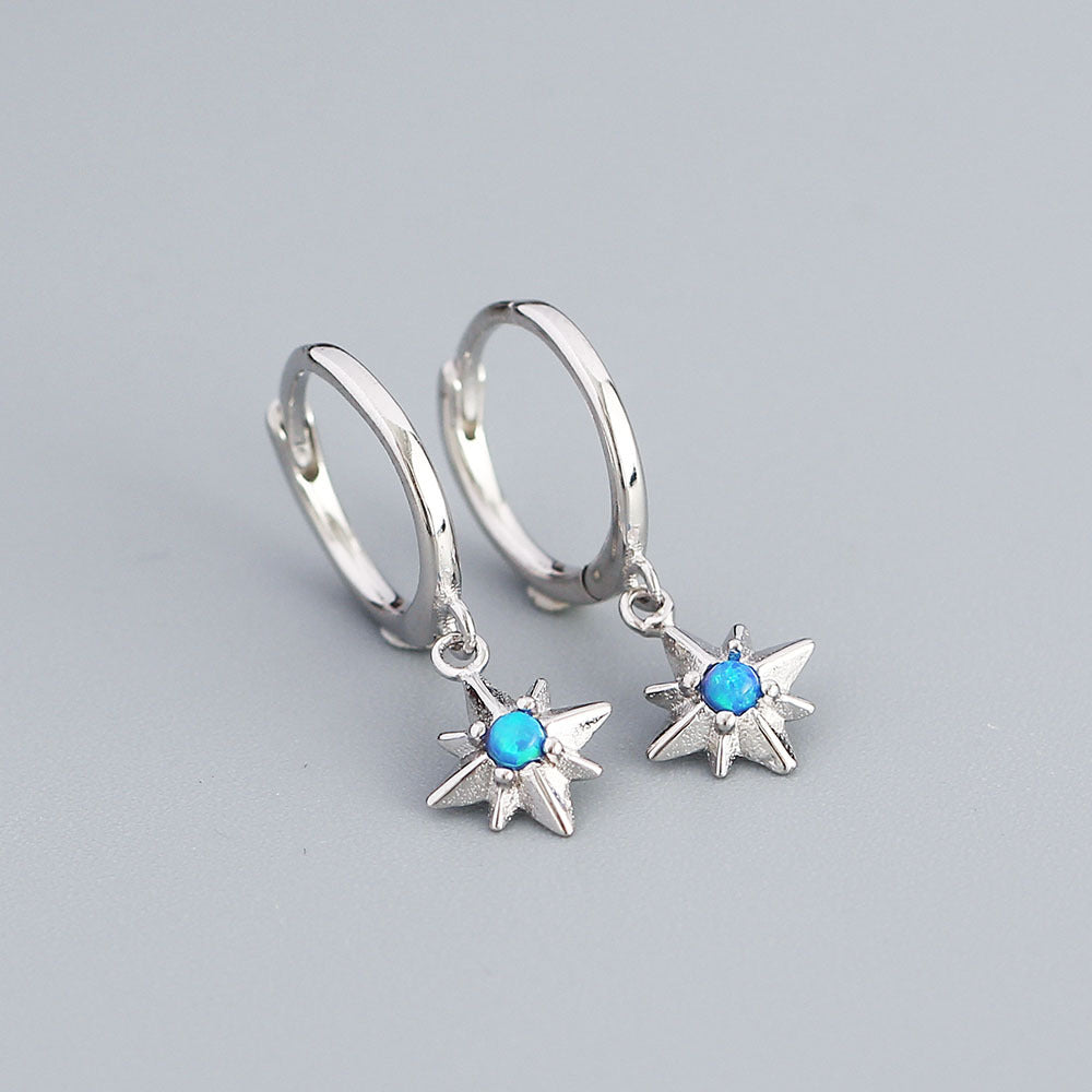 925 Sterling Silver Octagram Charm Hoop Earrings