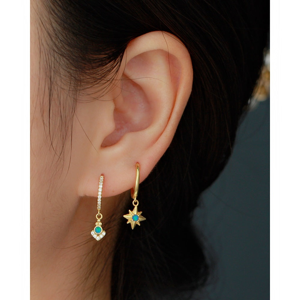 925 Sterling Silver Octagram Charm Hoop Earrings