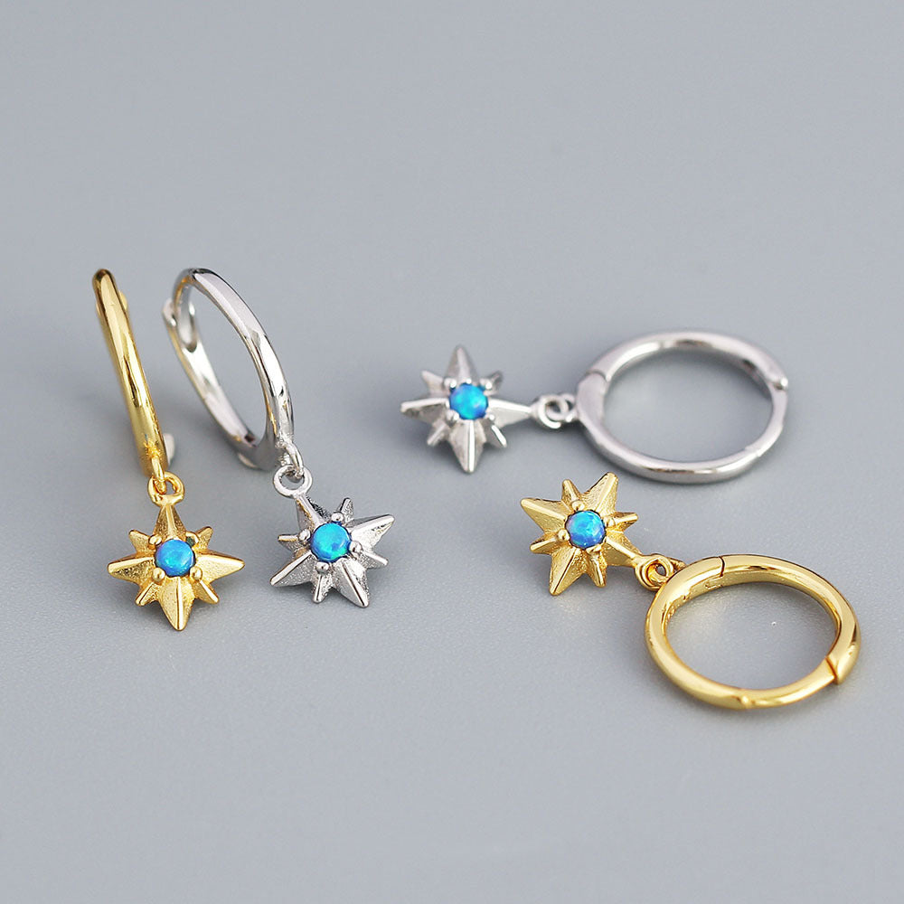 925 Sterling Silver Octagram Charm Hoop Earrings