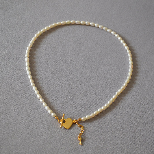 Brass Freshwater Pearl Heart Lock Necklace