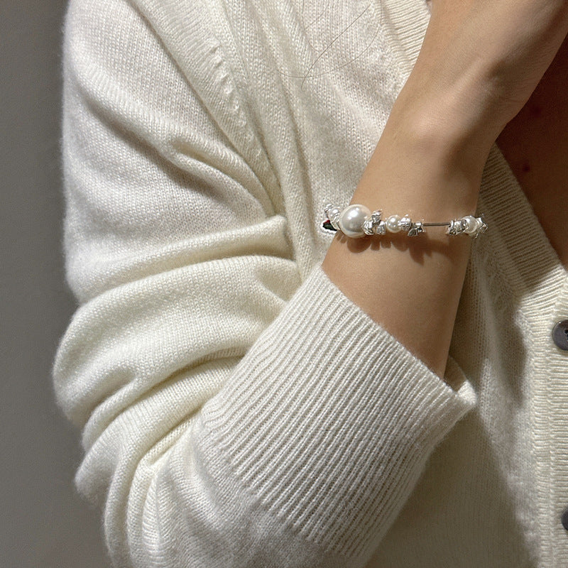 925 Sterling Silver Pearl Bracelet Bangle