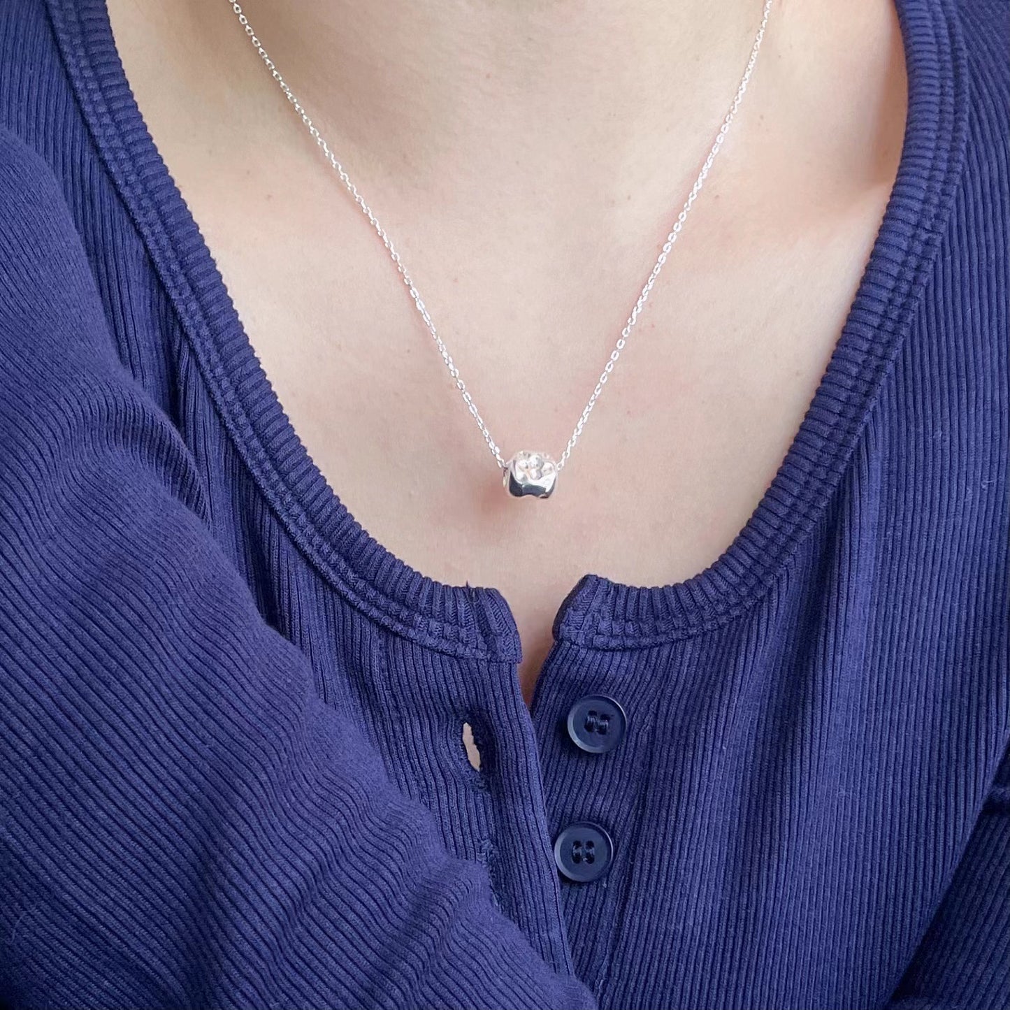 925 Sterling Silver Hammered Bead Pendant Necklace