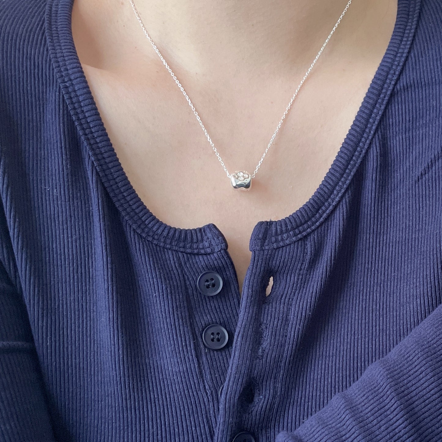 925 Sterling Silver Hammered Bead Pendant Necklace