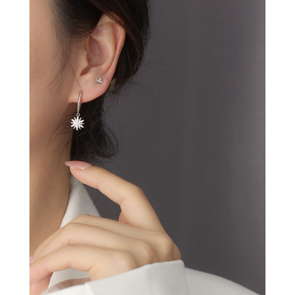 925 Sterling Silver Hexagram Charm Hoop Earrings