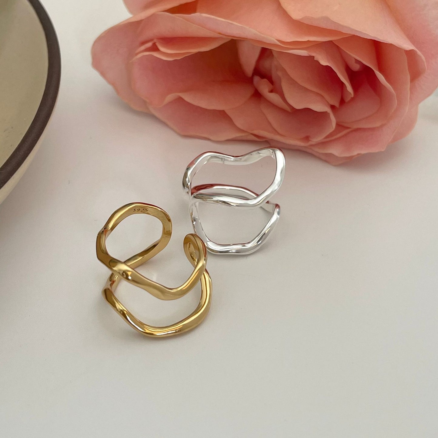 925 Sterling Silver Layered Simple Ring