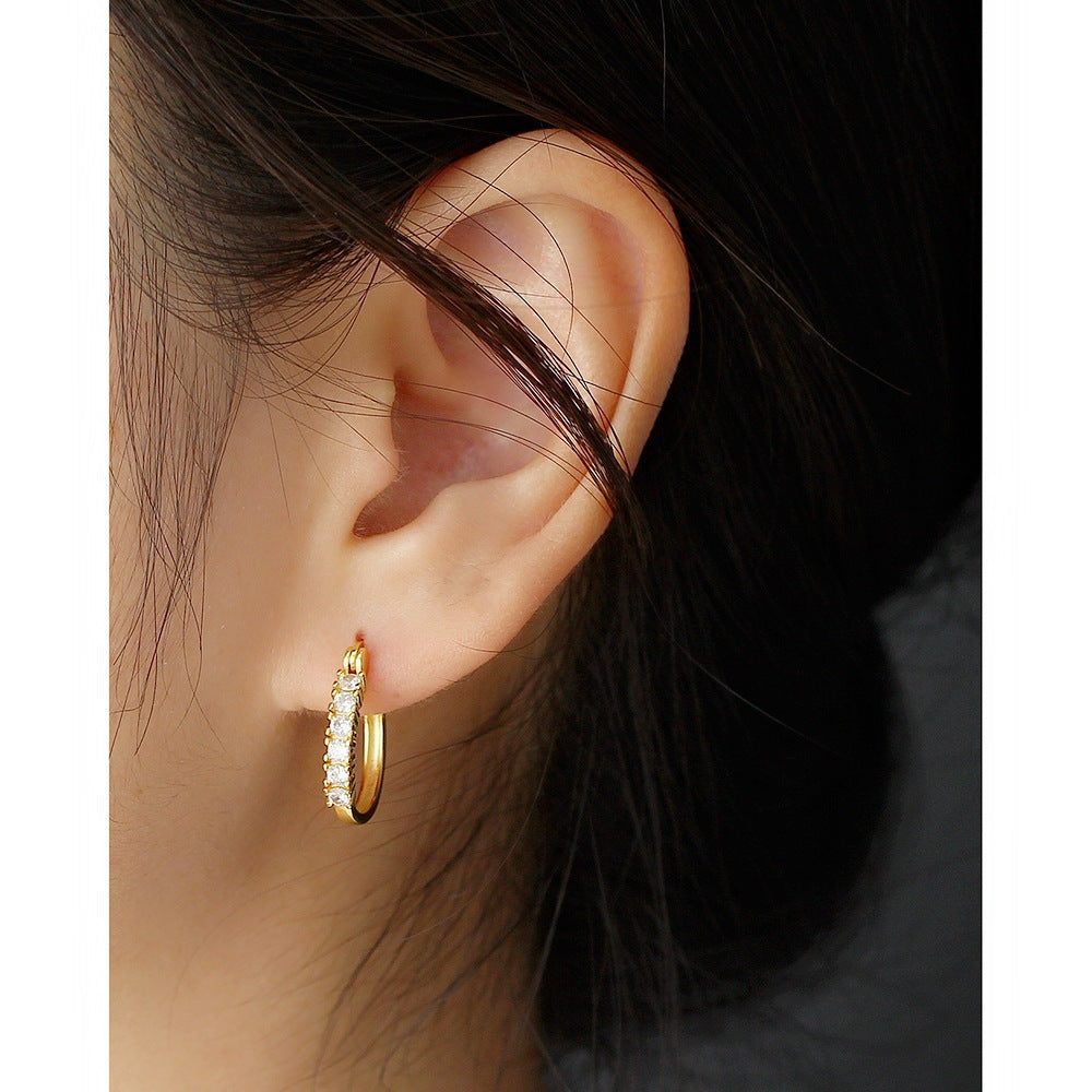 925 Sterling Silver CZ Hoop Earrings