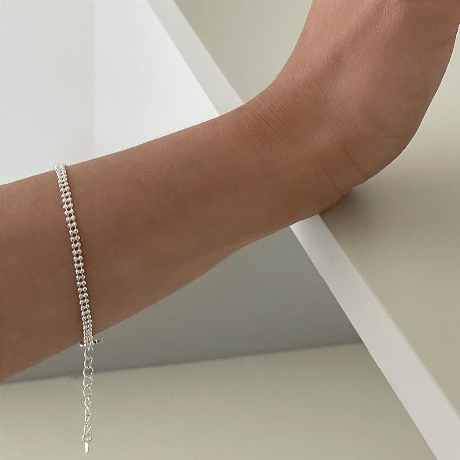 925 Sterling Silver Double Layered Ball Chain Bracelet Bangle