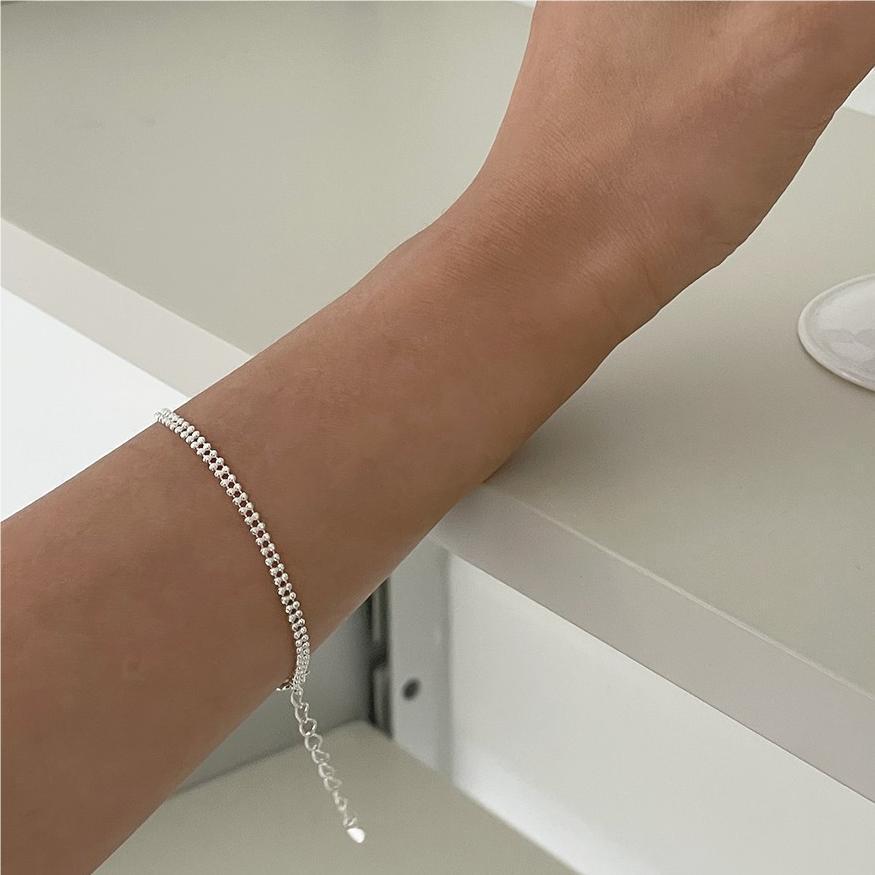 925 Sterling Silver Double Layered Ball Chain Bracelet Bangle