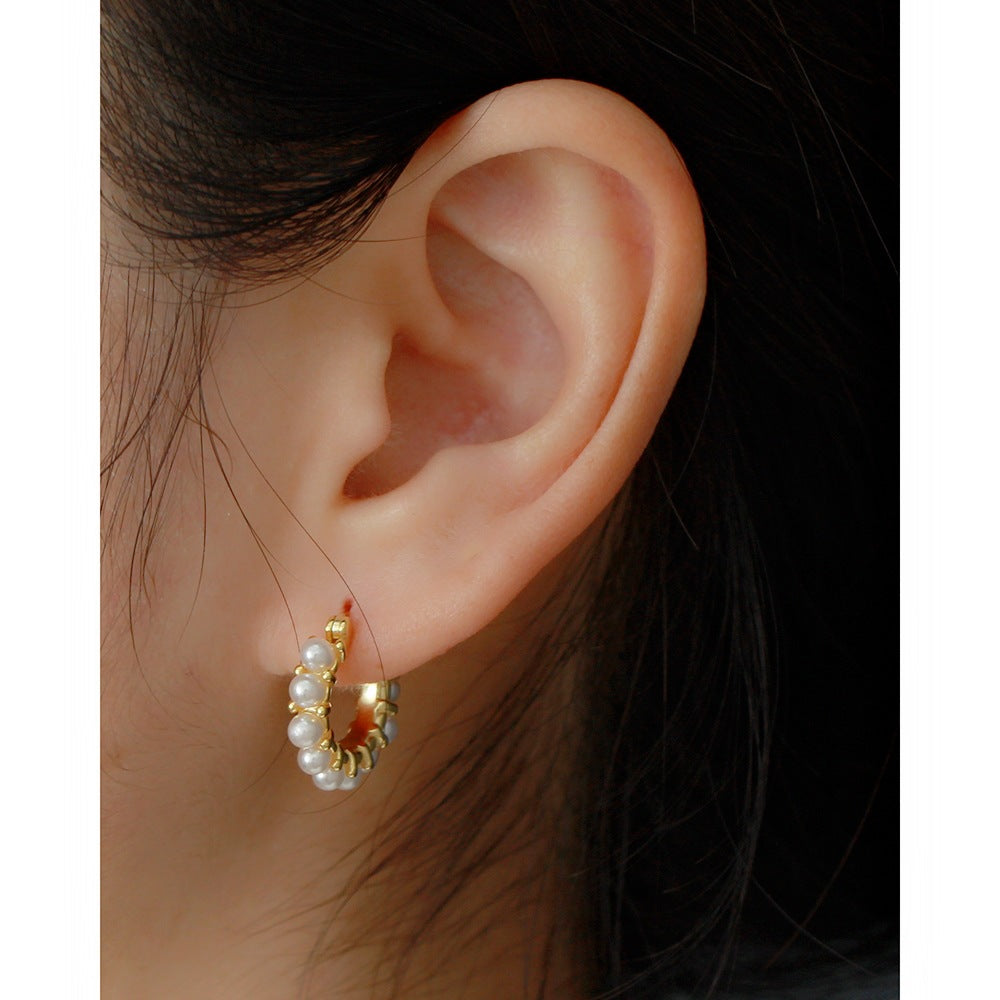 925 Sterling Silver Pearl Hoop Earrings