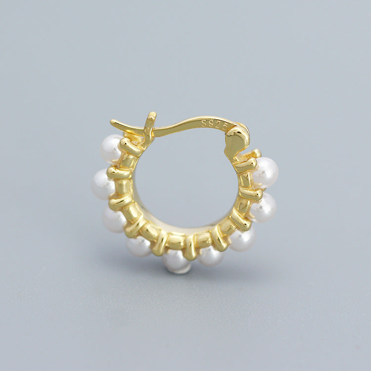 925 Sterling Silver Pearl Hoop Earrings