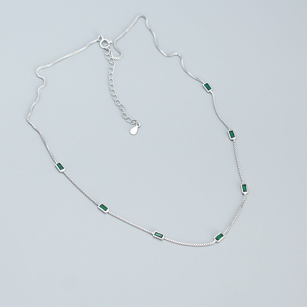 925 Sterling Silver Rectangular Stone Chain Necklace