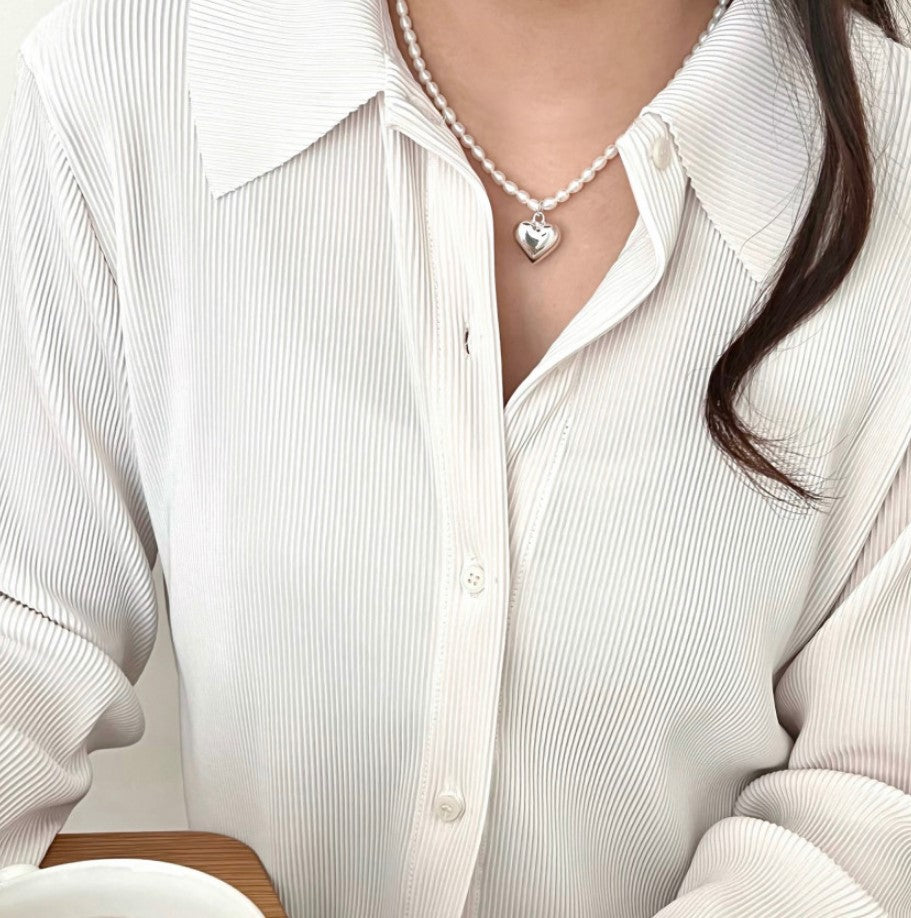 925 Sterling Silver Freshwater Pearl Heart Pendant Necklace