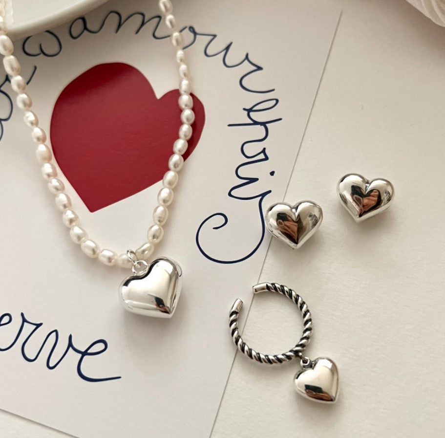 925 Sterling Silver Freshwater Pearl Heart Pendant Necklace