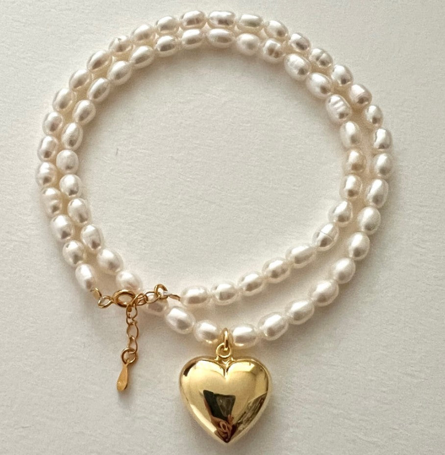 925 Sterling Silver Freshwater Pearl Heart Pendant Necklace