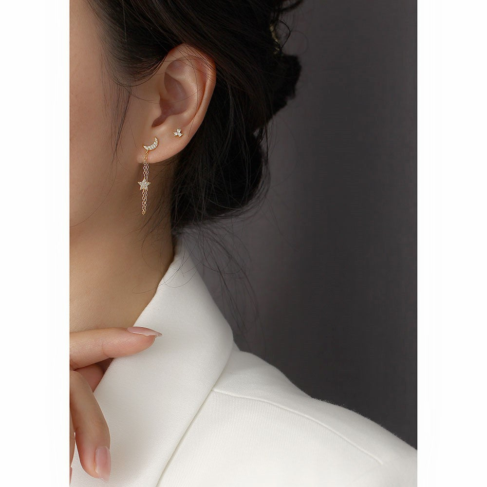 925 Sterling Silver Star And Moon Dangle Earrings