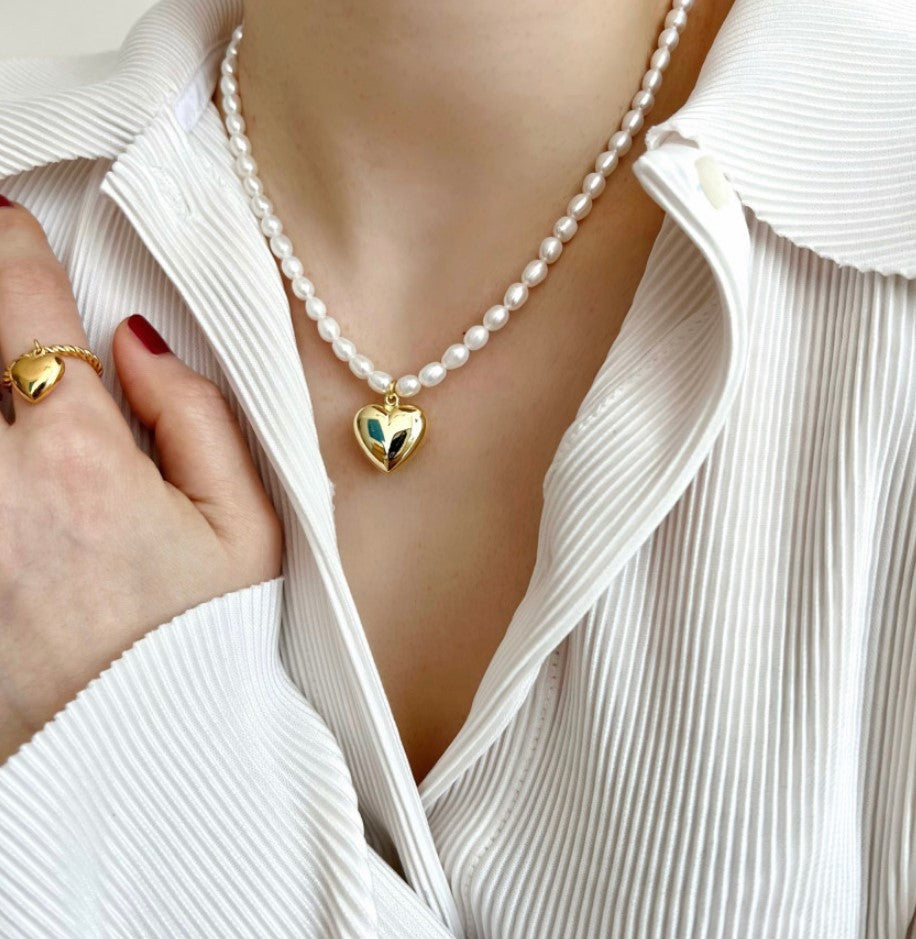 925 Sterling Silver Freshwater Pearl Heart Pendant Necklace