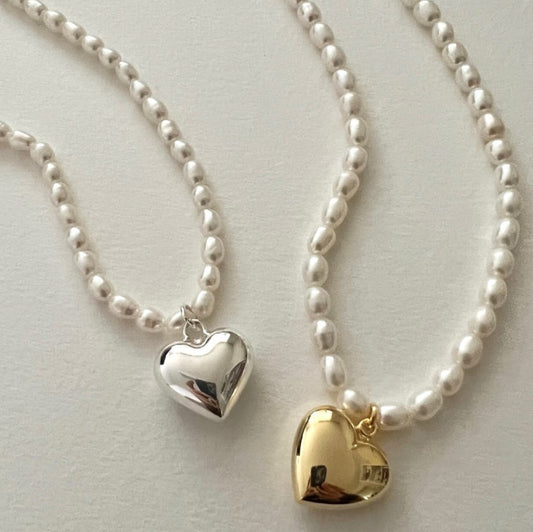 925 Sterling Silver Freshwater Pearl Heart Pendant Necklace