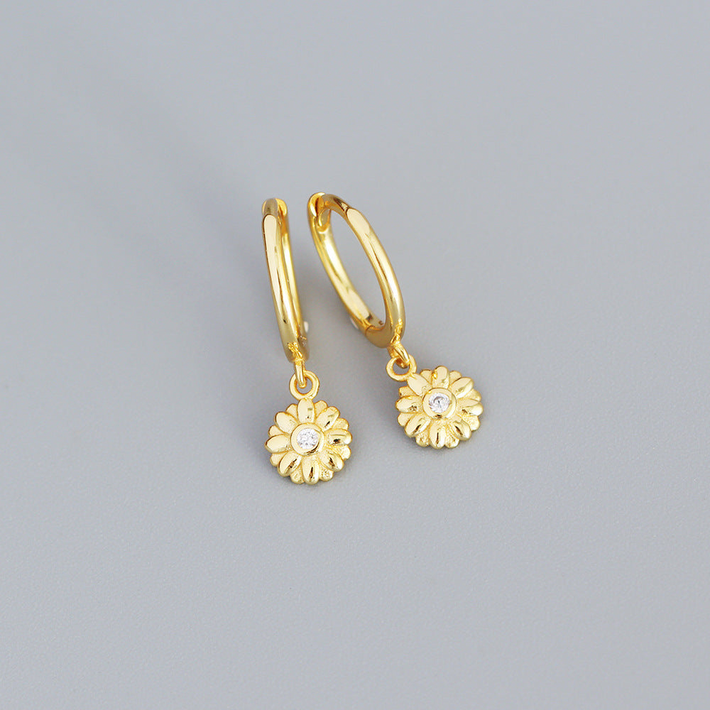 925 Sterling Silver Small Flower Hoop Earrings