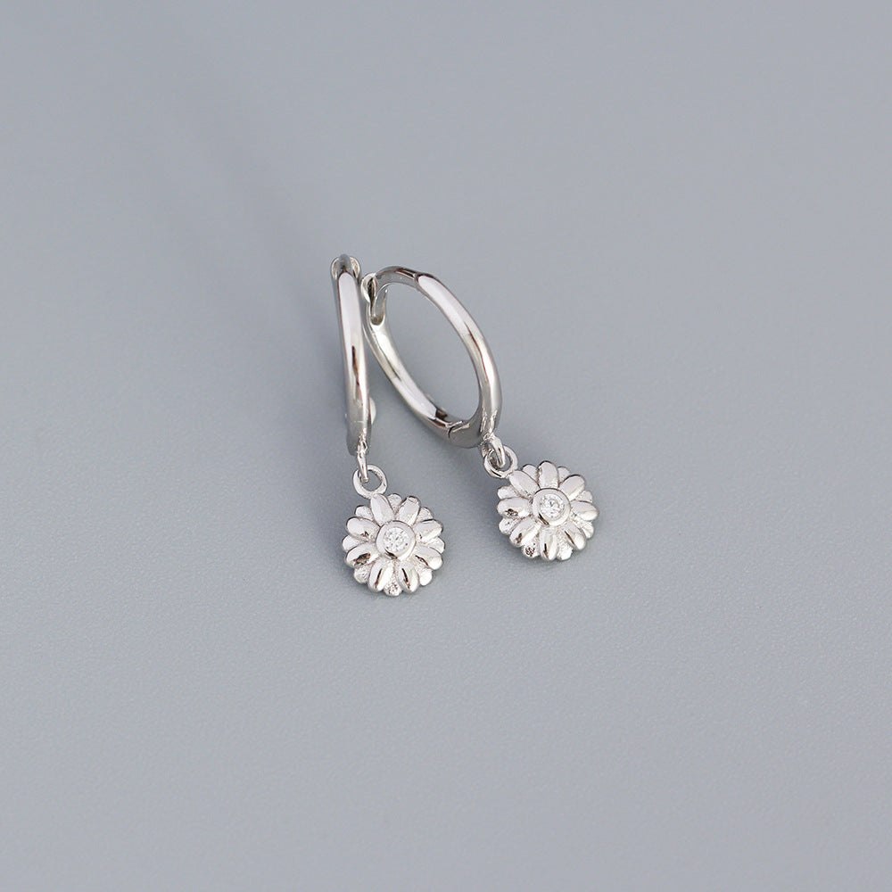 925 Sterling Silver Small Flower Hoop Earrings